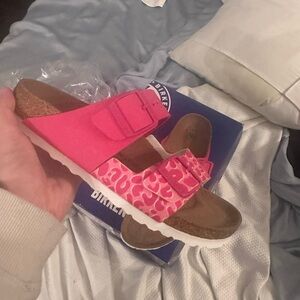 Birkenstock Split Hot Vibrant Pink Animal Print NIB Sandals Birks two strap Vega